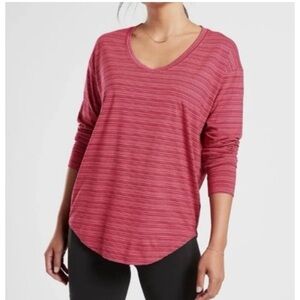 Athleta Cloudlight Stratus Striped Top Women’s Size M Long Sleeves Dragonfruit